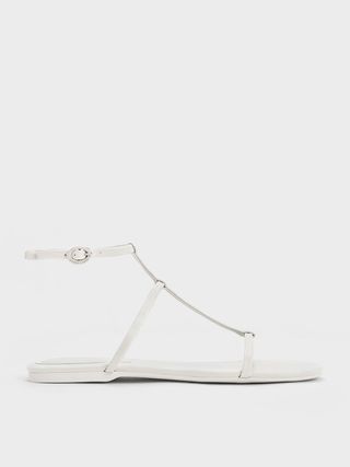 Charles & Keith + White T-Bar Ankle-Strap Sandals