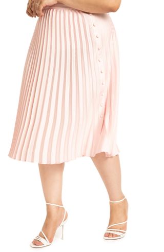 Eloquii + Pleated Button Front Midi Skirt