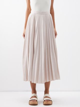 Joseph + Siddons Pleated Linen-Blend Midi Skirt