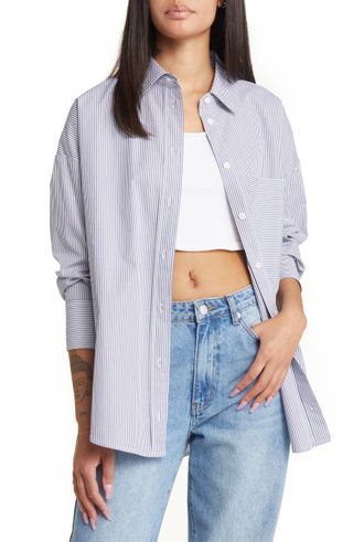 Bp. + Stripe Oversize Cotton Button-Up Shirt