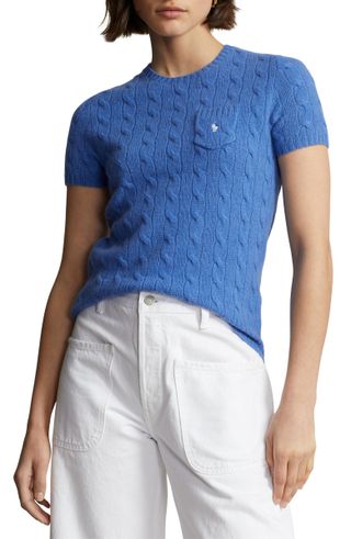 Polo Ralph Lauren + Julianna Short Sleeve Wool & Cashmere Cable Knit Sweater