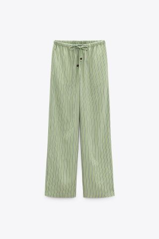 Zara + Linen Blend Striped Wide-Leg Pants