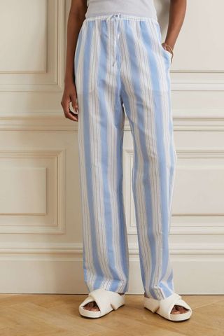 Toteme + Striped Organic Cotton and Silk-Blend Straight-Leg Pants