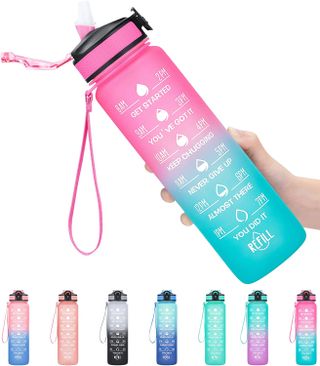Amazon + 1 Litre Motivational Fitness Sport Water Bottle with Straw