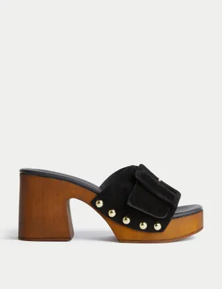 M&S Collection + Suede Studded Buckle Clogs