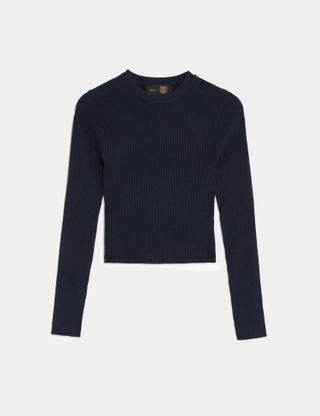 M&S Collection + Ribbed Crew Neck Cropped Top