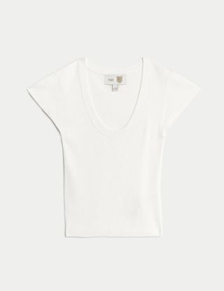 M&S Collection + Ribbed Scoop Neck Cropped Top