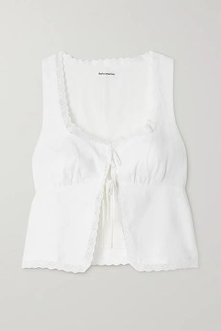 Reformation + Rosalie Tie-Detailed Lace-Trimmed Linen Top
