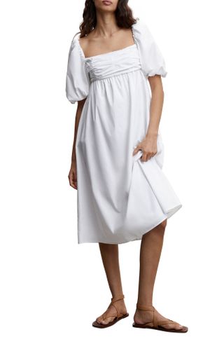 Mango + Puff Sleeve Cotton Poplin Dress