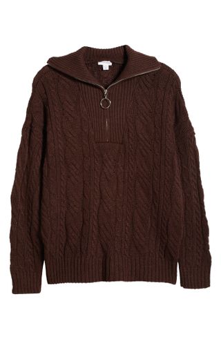 Topshop + Oversize Cable Knit Half Zip Sweater