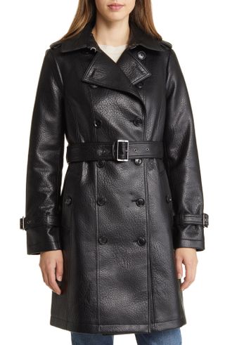 Michael Michael Kors + Double Breasted Faux Leather Coat