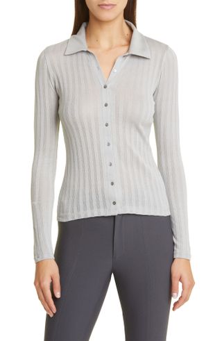 Vince + Rib Cotton Knit Button-Up Top