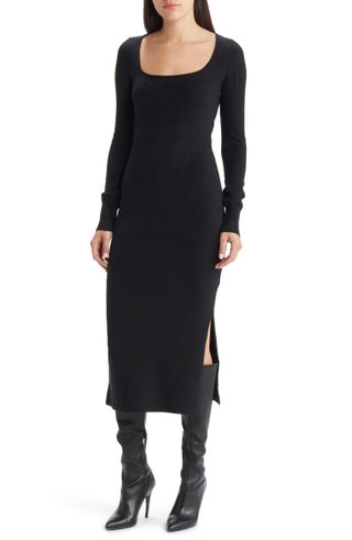 French Connection + Babysoft Square Neck Long Sleeve Midi Dress