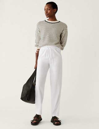 M&S Collection + Linen Rich Tapered Trousers