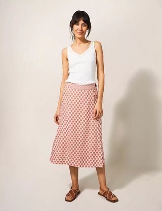 White Stuff + Pure Linen Printed Midi Wrap Skirt