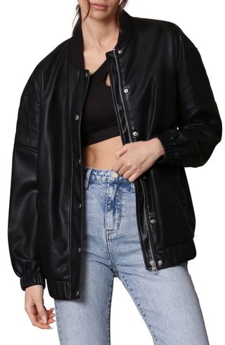 Avec Les Filles + Relaxed Fit Faux-Ever Leather Bomber Jacket