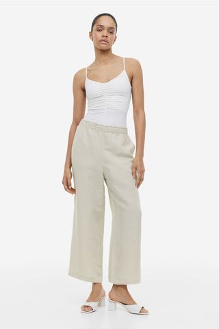 H&M + Cropped Linen-Blend Trousers