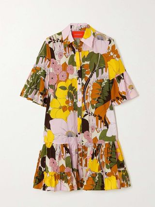 La Doublej + Choux Tiered Floral-Print Cotton-Poplin Mini Dress