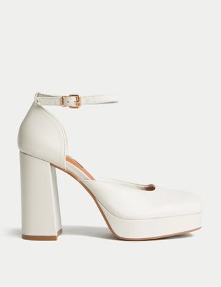 M&S Collection + Leather Ankle Strap Platform Court Shoes