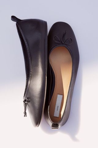 H&M + Leather Ballet Pumps in Black