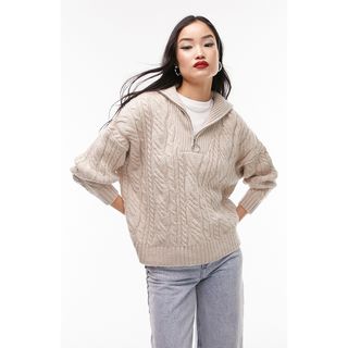 Topshop + Cable Knit Half Zip Sweater
