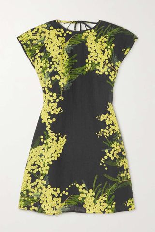 Bernadette + Anne Cutout Floral-Print Linen Mini Dress