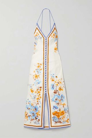 Zimmermann + Halcyon Printed Linen Midi Dress