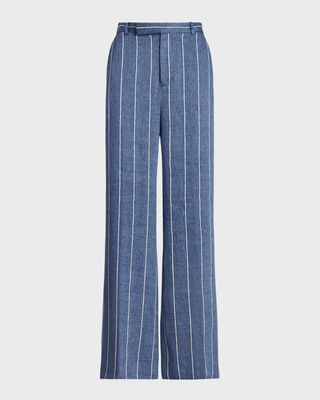 Polo Ralph Lauren + Striped Linen-Cotton Wide-Leg Pants