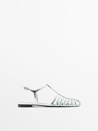 Massimo Dutti + Laminated Flat Cage Sandals