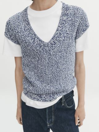 Massimo Dutti + Short-Sleeve Mouliné Knit Sweater