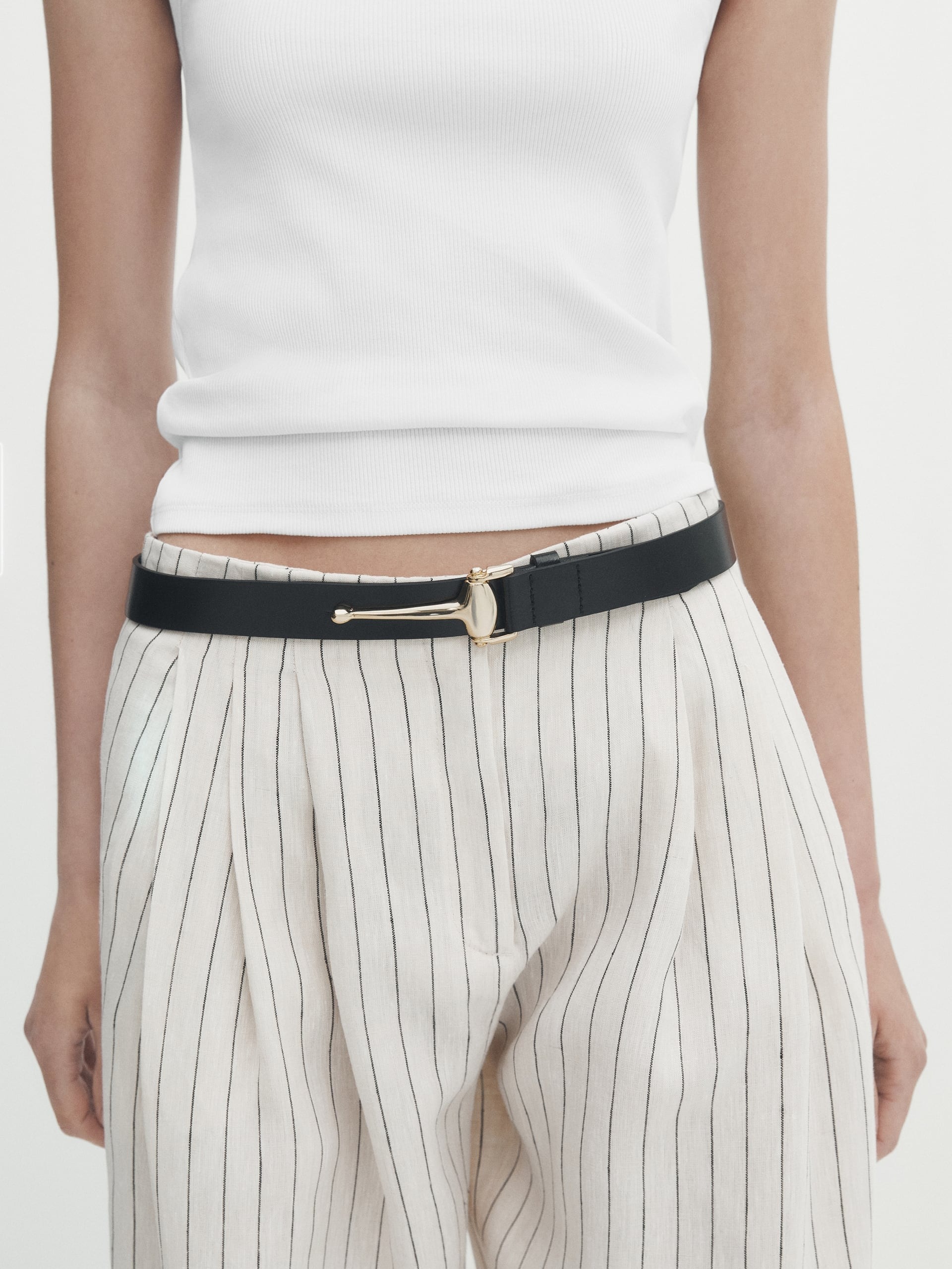 Massimo Dutti + Leather Belt With Golden Piece