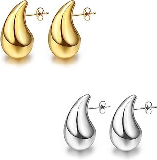 Funte + Chunky Teardrop Earrings Two-Pack (Gold and Silver)