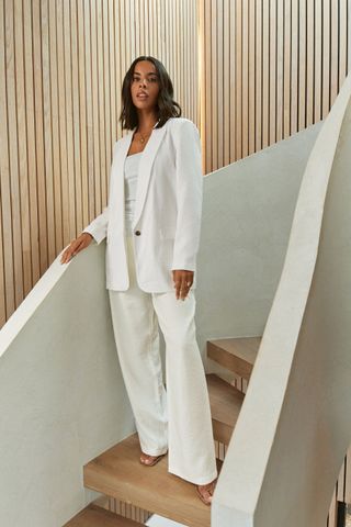 Next + Tailored Elastic Back Wide Leg Trousers in White