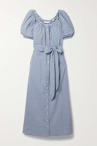 Dôen + Juno Belted Gingham Organic Cotton-Blend Voile Midi Dress