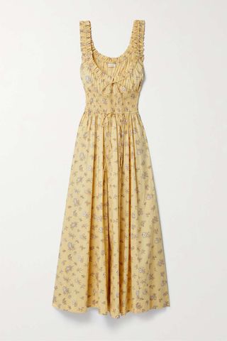 Dôen + + Net Sustain Emmaretta Shirred Floral-Print Organic Cotton-Poplin Midi Dress