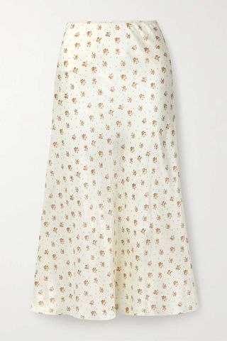 Dôen + Elowen Floral-Print Silk-Charmeuse Midi Skirt