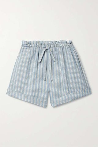 Dôen + + Net Sustain Blaze Ruffled Striped Organic Cotton Shorts