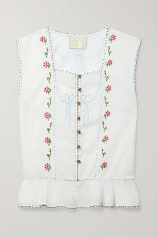 Dôen + Odelia Bead-Embellished Organic Cotton-Voile Top