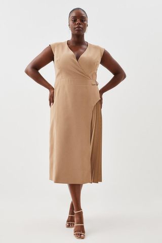 Karen Millen + Plus Size Tailored Military Pleat Midi Dress