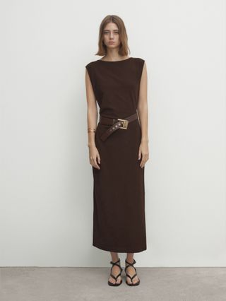 Massimo Dutti + Lyocell Blend Dress With Gathered Detail On The Side