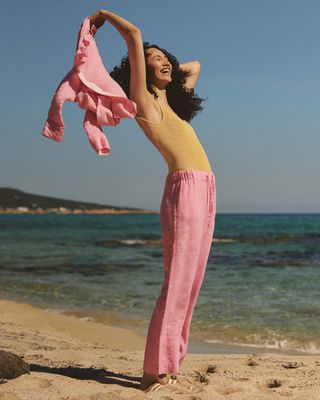 Manebã­ + Linen Belem Trousers Elasticated Waistband in Begonia