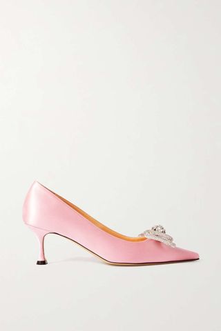 Mach & Mach + Double Bow Crystal-Embellished Satin Pumps