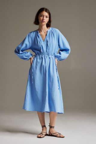 H&M + Tie-Detail Double-Weave Cotton Dress