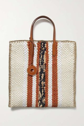 Loro Piana + Blossom Leather-Trimmed Striped Wool and Silk-Blend Tote