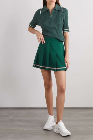 Varley + Clarendon Striped Pleated Stretch-Twill Tennis Skirt