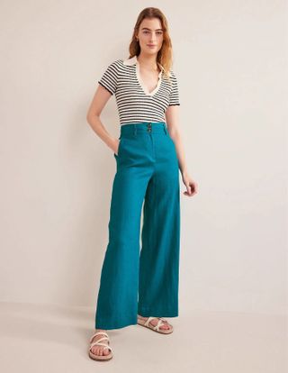 Boden + Highbury Linen Trousers in Crystal Teal
