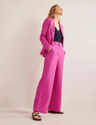 Boden + Highbury Linen Trousers in Rose Violet