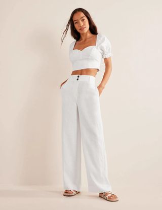 Boden + Highbury Linen Trousers in White