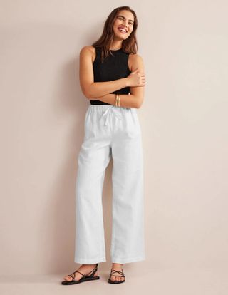 Boden + Relaxed Pull-On Linen Trousers in White