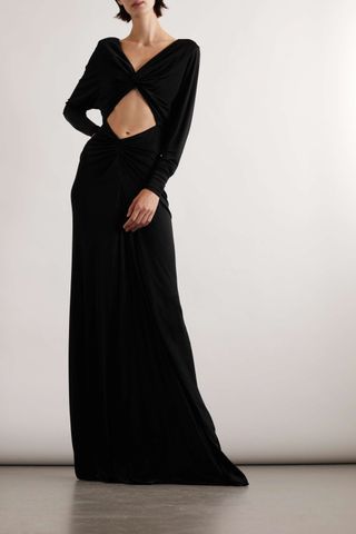 Saint Laurent + Cutout Gathered Stretch-Jersey Gown